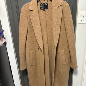 J. Crew Tan Trench Coat with Wide Lapels and Wool Blend